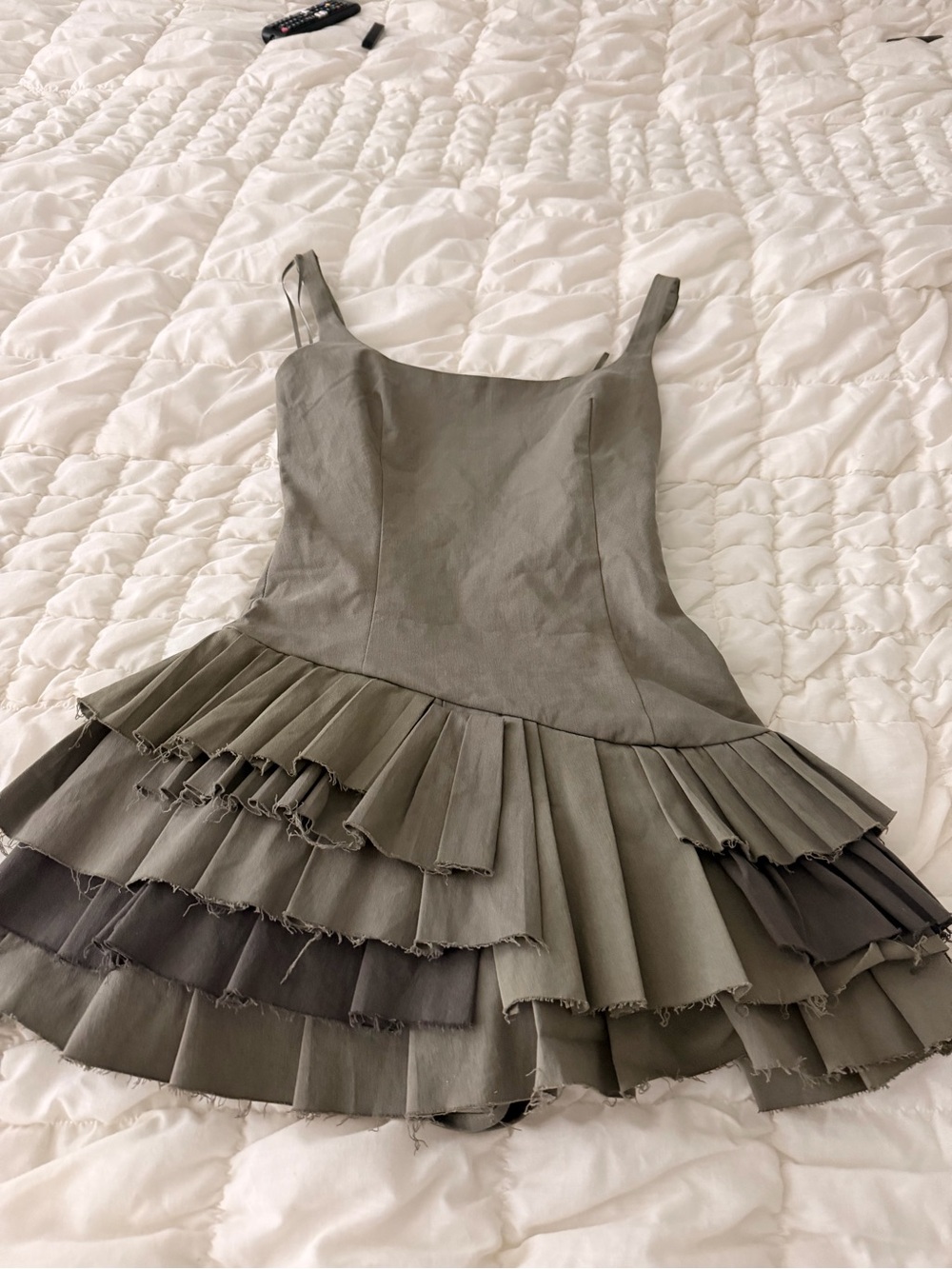 Zara Olive Green Tiered Pleated Sundress